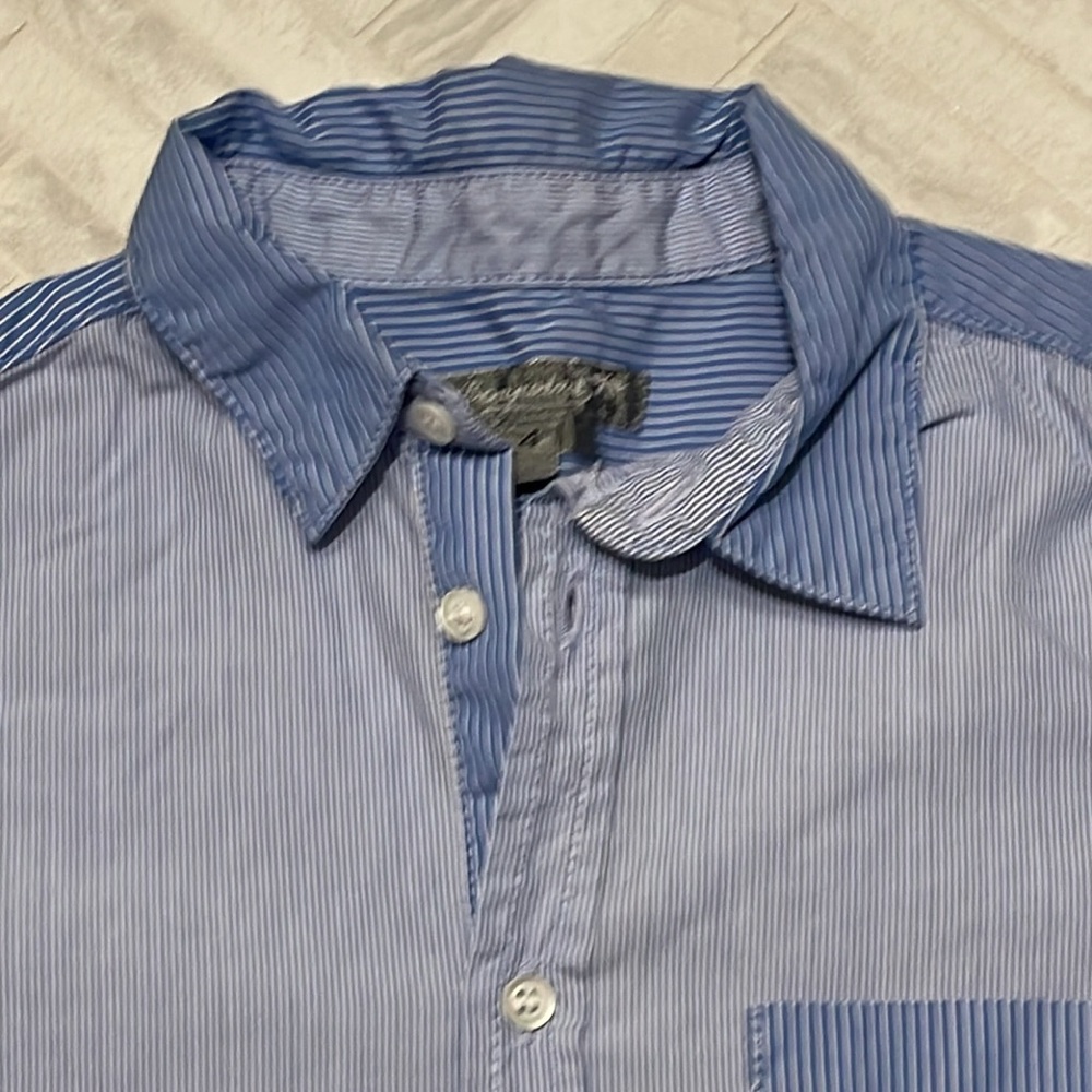 Bonpoint blue striped button down shirt, size 4 - Picture 2 of 4